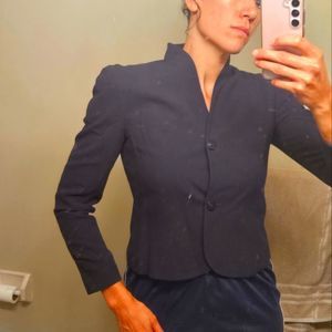 Krizia dark Navy mock neck 2 button semi cropped blazer IT 42